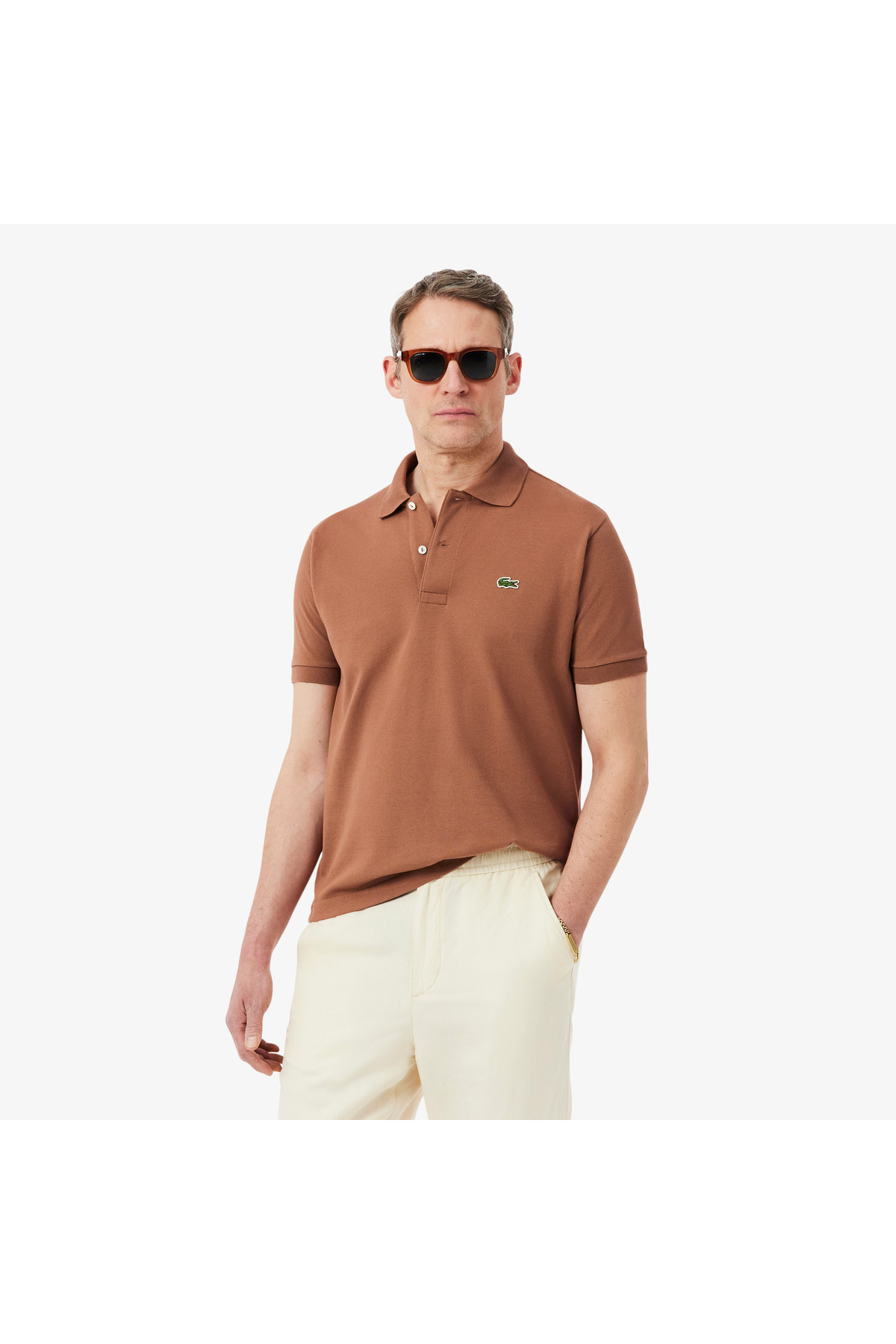 پولوشرت مردانه Lacoste فیت کلاسیک قهوه‌ای مدل L.12.12